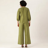 Women’s Olive Green Floral Embroidered Co-ord Set