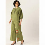 Women’s Olive Green Floral Embroidered Co-ord Set
