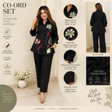 Women’s Black Floral Embroidered Co-ord Set with Wide-Leg Pants