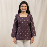 Women’s Mauve Floral Printed Short Kurti with Square Neck & Lace Border