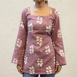 Women’s Mauve Floral Printed Short Kurti with Square Neck & Lace-Up Back