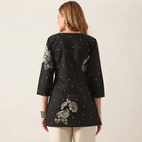 Women’s Black Floral Printed Short Kurti with 3/4 Sleeves