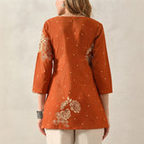 Women’s Orange Floral Printed Short Kurti with 3/4 Sleeves