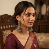 Oxidised Floral Dome Jhumka Earrings