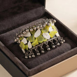Green & White Beaded Oxidised Statement Bracelet