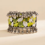 Green & White Beaded Oxidised Statement Bracelet