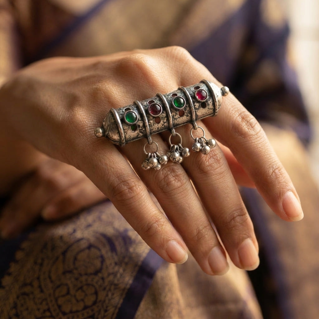 Rang Mahal Multicolor Stone Oxidised Statement Ring