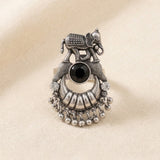 Rajwada Black Stone Elephant Oxidised Ring