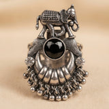 Rajwada Black Stone Elephant Oxidised Ring