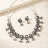 Oxidised Silver Owl Necklace Set