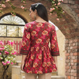 Maroon Floral Heritage Taj Cotton Peplum Short Kurti