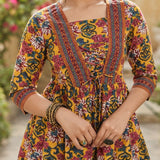 Heritage Bloom Mustard Taj Cotton Printed Peplum Kurti