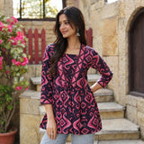 Rosewood Charm Printed Taj Cotton Peplum Short Kurti