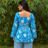 Azure Bloom Taj Cotton Lace-Up Short Kurti