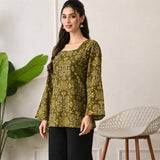 Olive Paisley Taj Cotton Lace-Up Short Kurti