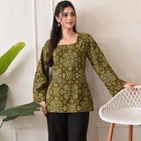 Olive Paisley Taj Cotton Lace-Up Short Kurti