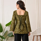 Olive Paisley Taj Cotton Lace-Up Short Kurti