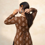 Mocha Brown Paisley Floral Printed Taj Cotton Short Kurti