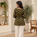Olive Muse Printed Lace-Up Short Kurti
