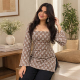 Mocha Bloom Lace-Up Short Kurti