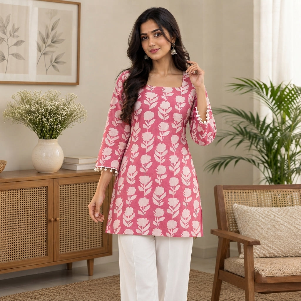 Rosewood Bloom Printed Short Kurti