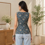 Azure Bloom Printed Sleeveless Short Kurti
