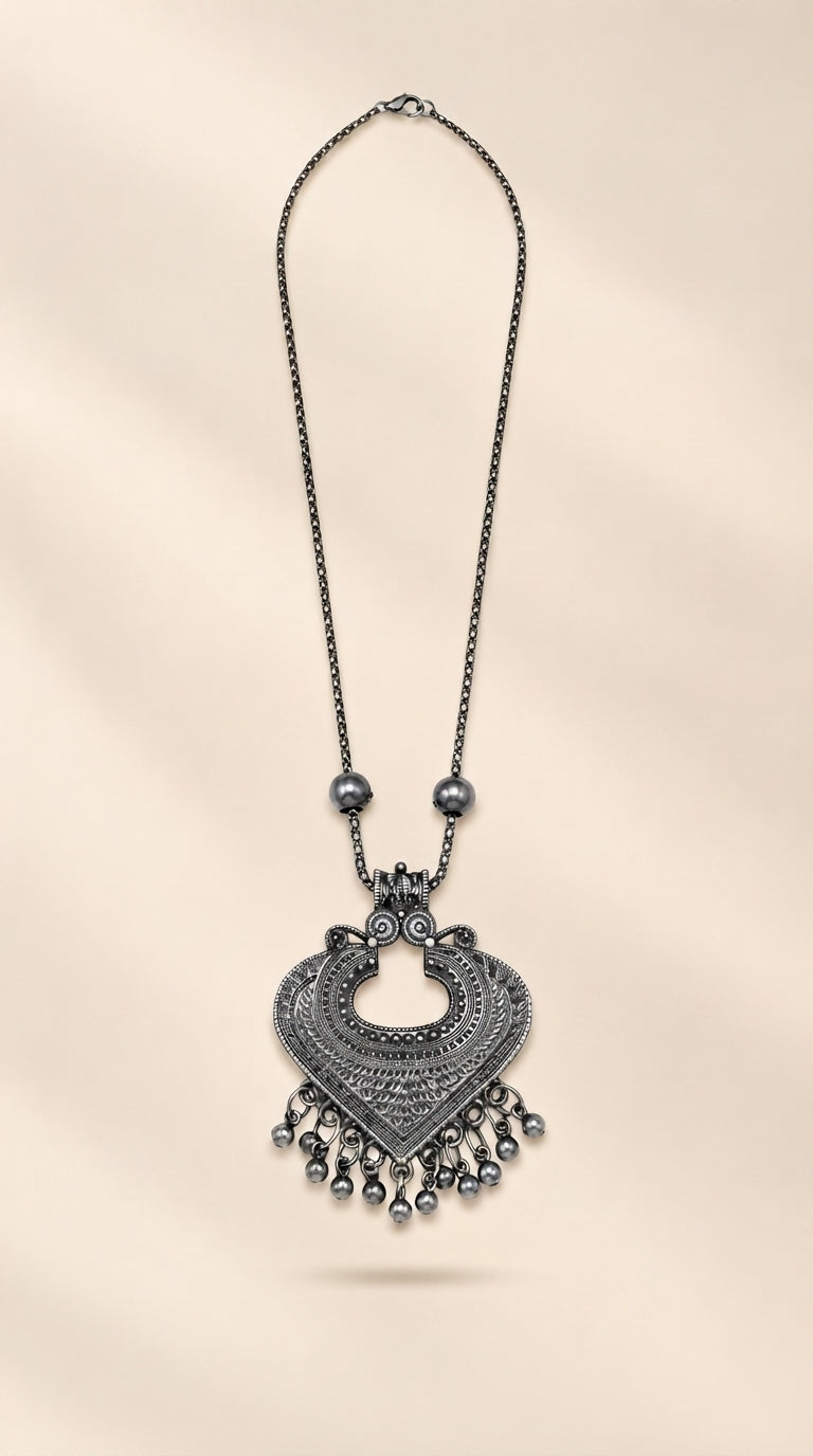 Oxidised Statement Heart Pendant Necklace