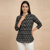 Zelya Black Floral Printed Taj Cotton Short Kurti