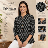 Zelya Black Floral Printed Taj Cotton Short Kurti