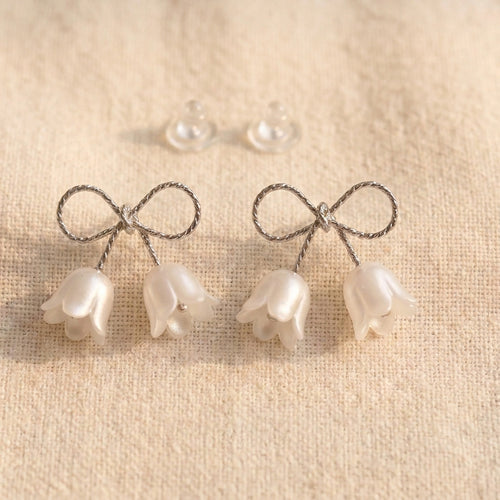 Lily Bow Pearl Korean Earrings