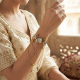 Kashmiri Heritage Bracelet Watch for Women | Gold-Plated Kundan Floral Bracelet Watch | Traditional Ethnic Jewelry Watch