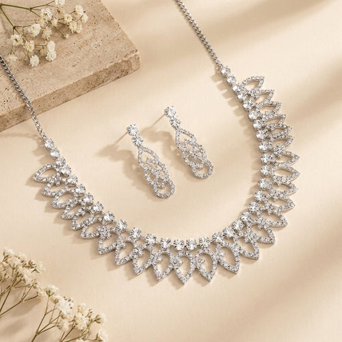 Classic Crystal Statement Necklace Set with Earrings
