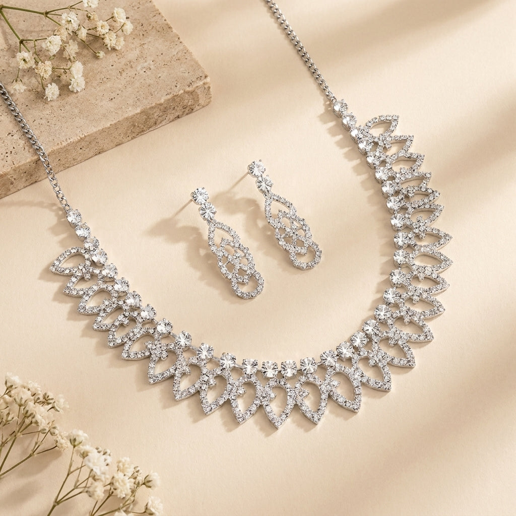 Classic Crystal Statement Necklace Set with Earrings
