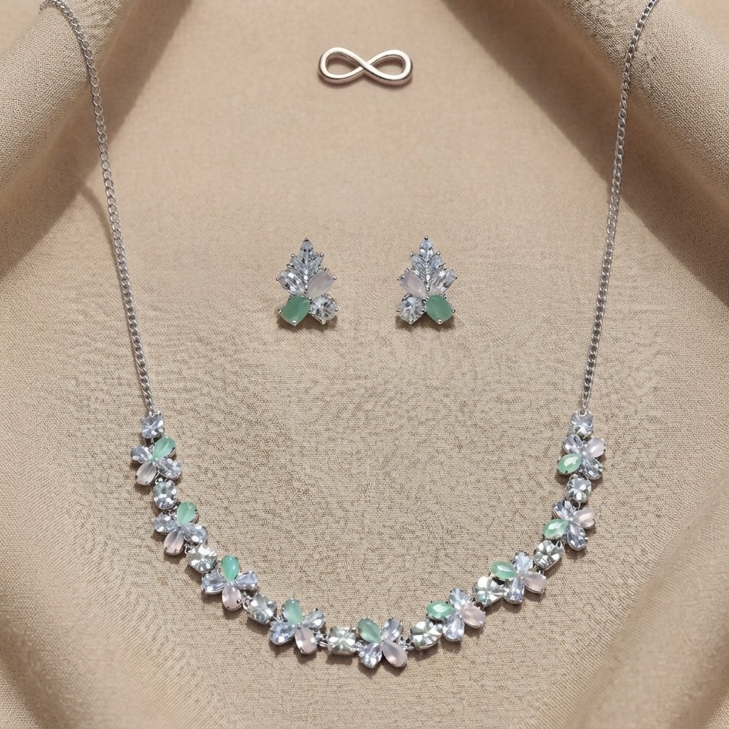 Delicate Pastel Crystal Necklace Set with Earrings