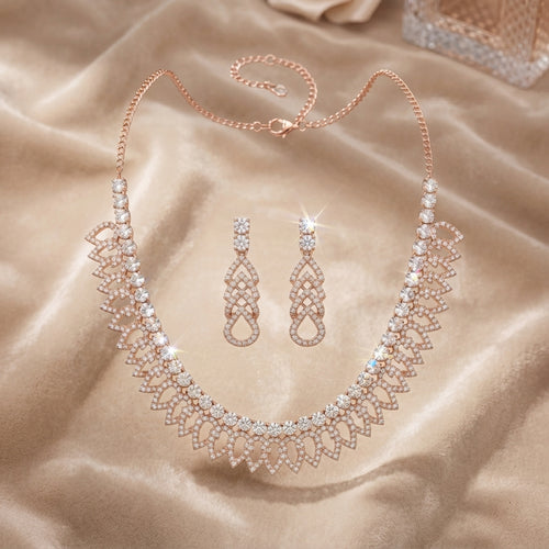 Rose Gold Crystal Necklace Set with Earrings