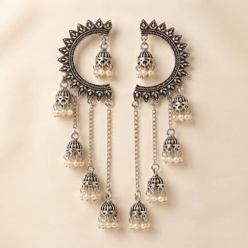 Zephyra Oxidised Chandbali Jhumkas