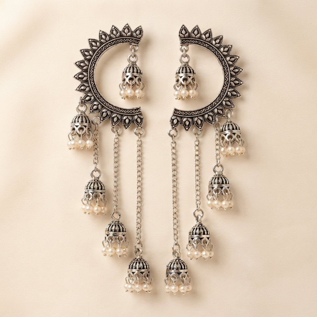 Zephyra Oxidised Chandbali Jhumkas