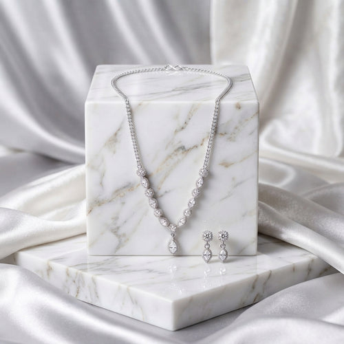 Zelya Crystal Floral Necklace & Earrings Set | Silver-Tone Bridal Jewelry Set