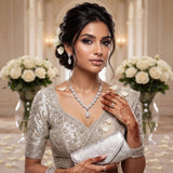 Zelya Crystal Floral Necklace & Earrings Set | Silver-Tone Bridal Jewelry Set