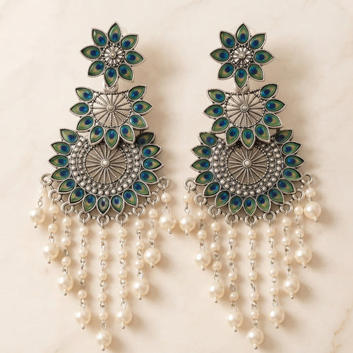 Astera Oxidised Pearl Earrings