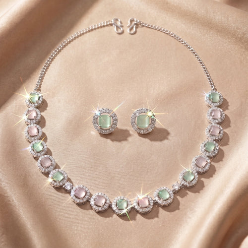 Blush Crystal Necklace Set with Earrings