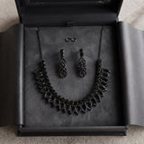 Zelya Black Crystal Statement Necklace Set with Matching Earrings
