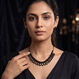 Zelya Black Crystal Statement Necklace Set with Matching Earrings