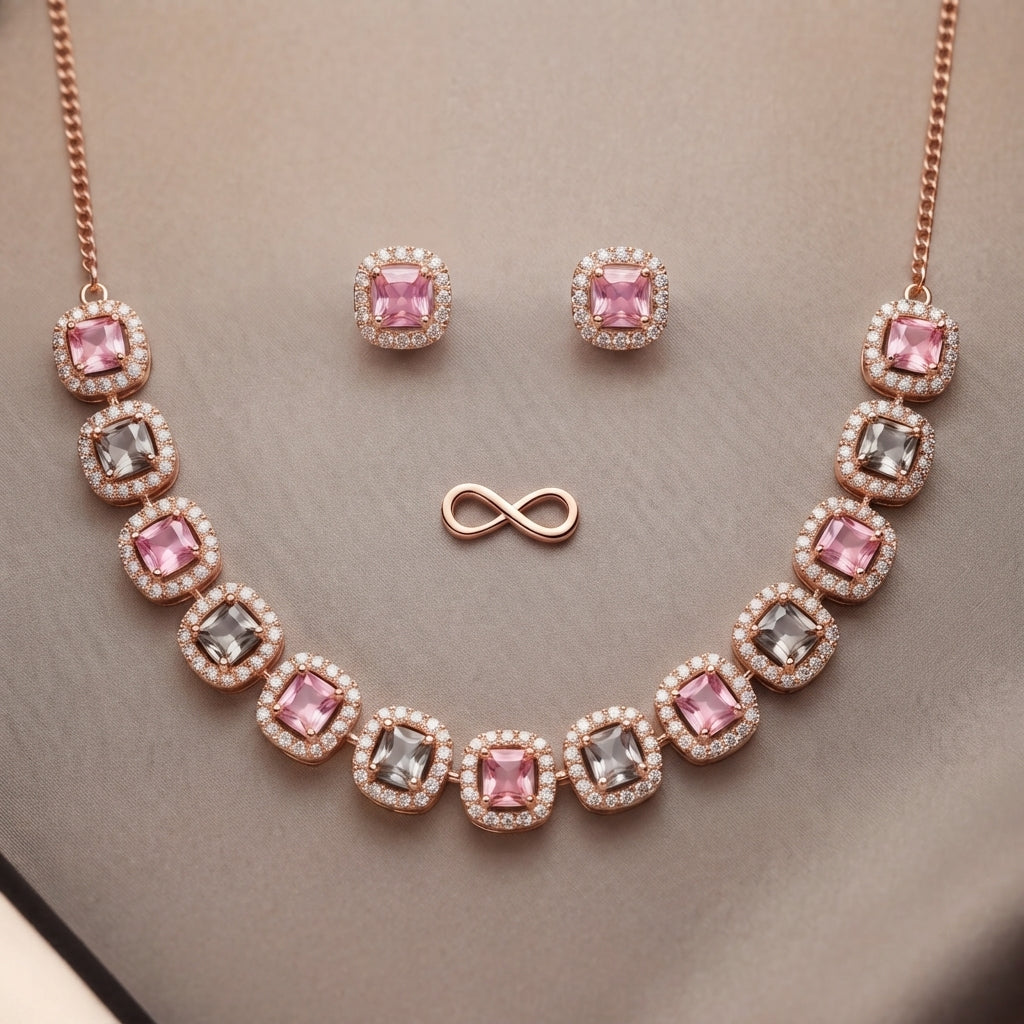 Pastel Crystal Necklace Set with Earrings