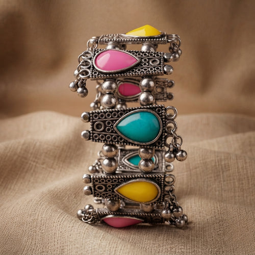 Boho Multicolor Stone Oxidised Statement Bracelet