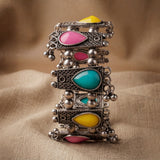 Boho Multicolor Stone Oxidised Statement Bracelet