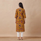 Women’s Mustard Yellow Floral Printed Straight Kurti