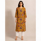 Women’s Mustard Yellow Floral Printed Straight Kurti