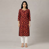 Women’s Maroon Floral Printed Straight Kurti