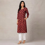 Women’s Maroon Floral Printed Straight Kurti